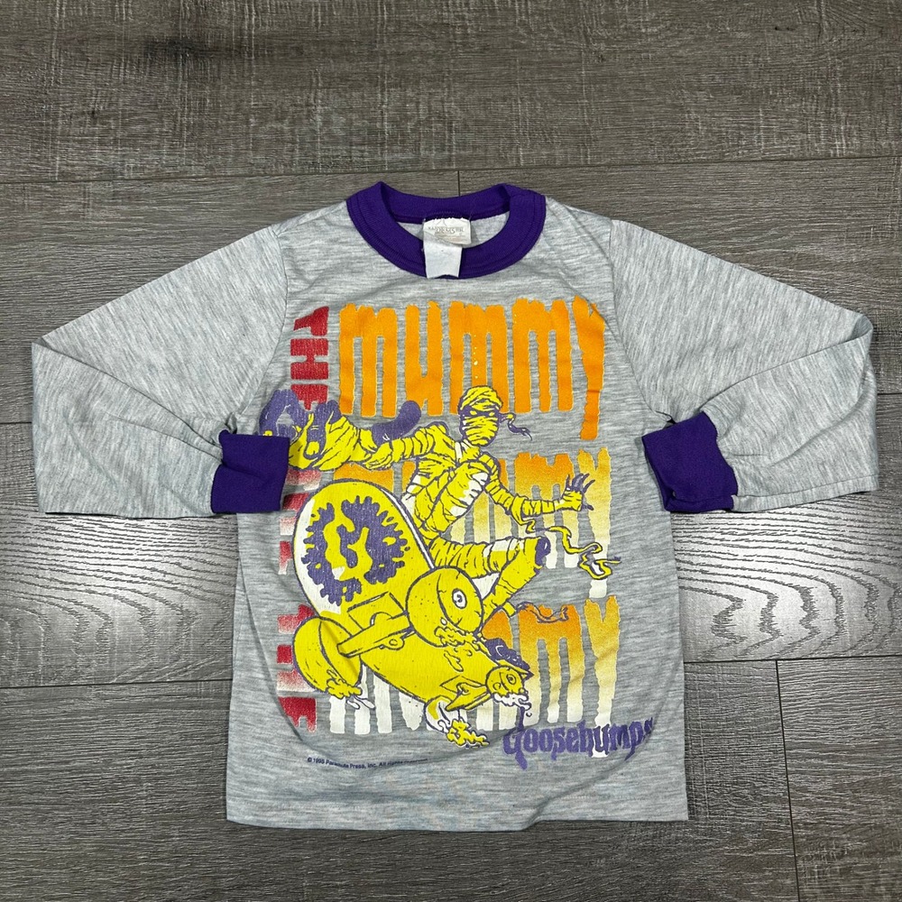 Vintage 1995 Goosebumps The Mummy Long Sleeve Shirt Wormser Gray Purple Kids 6/7